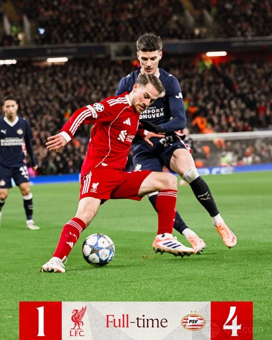 欧冠利物浦1-4埃因霍温 利物浦三连败